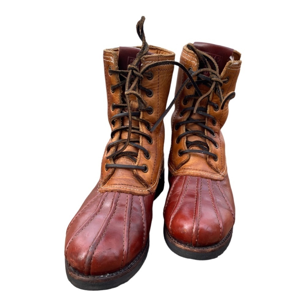 Frye Two-Tone Brown/Tan Leather Lace-Up Winter Boots - Picture 8 of 10